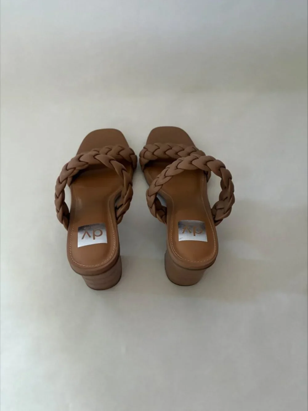 New Dolce Vita Tan Braided Leather Slides Block Heels Size 8.5